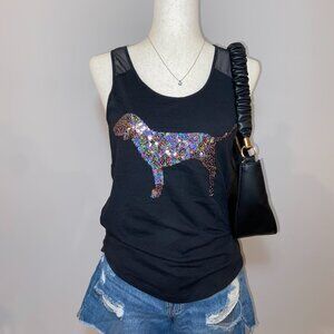Victoria’s Secret PINK Black Racerback Tank Top Sequin Dog Size Small